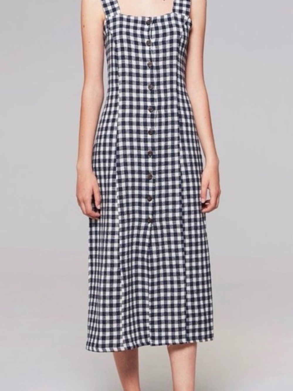 NWT Rita Row Stefan Navy and Off-White Gingham Midi Dress | Size Small